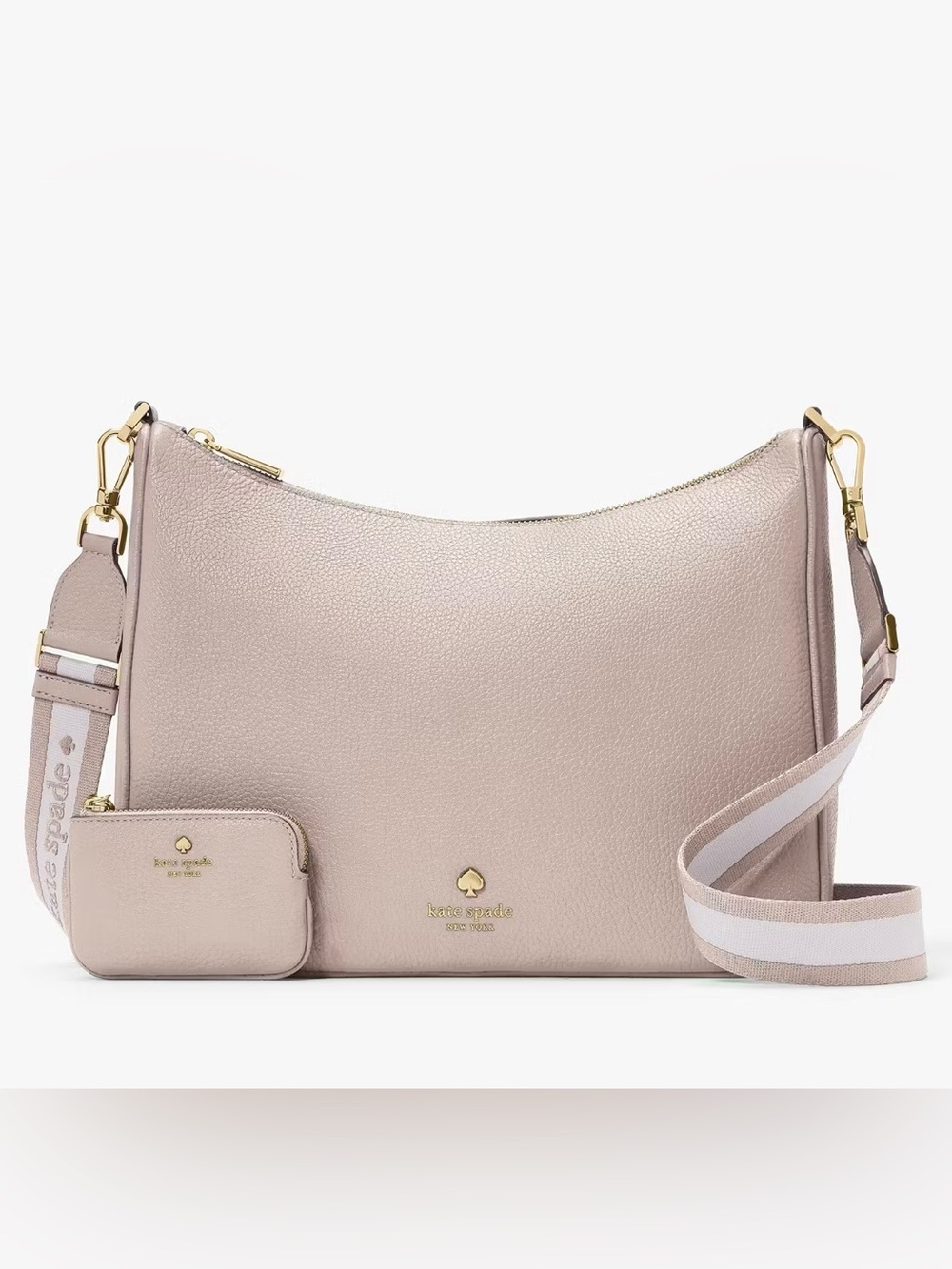New KATE SPADE Emma Large Shoulder Crossbody Bag w/ Pouch - Grey Pebbled Leather